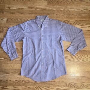 BROOKS BROTHERS Dress Shirt 15 1/2-34 Classic Purple White Stripe NON IRON Polo